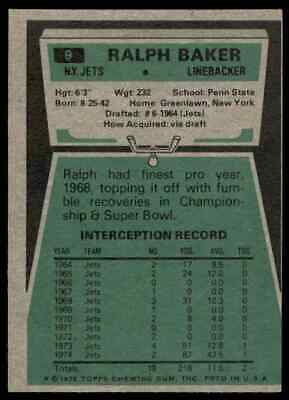 1975 TOPPS RALPH BAKER NEW YORK JETS #9 – Toys & Games of Lore